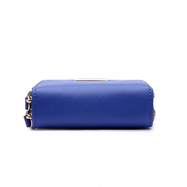LP6680 - Miss Lulu Leather Look Double Zipped Coin Purse Royal Blue